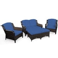 thumbnail image 1 of Patiojoy 5 PCS Patio Rattan Sectional Sofa Set Outdoor Furniture Conversation Set Cushioned Loveseat Sofa Ottoman Navy, 1 of 9