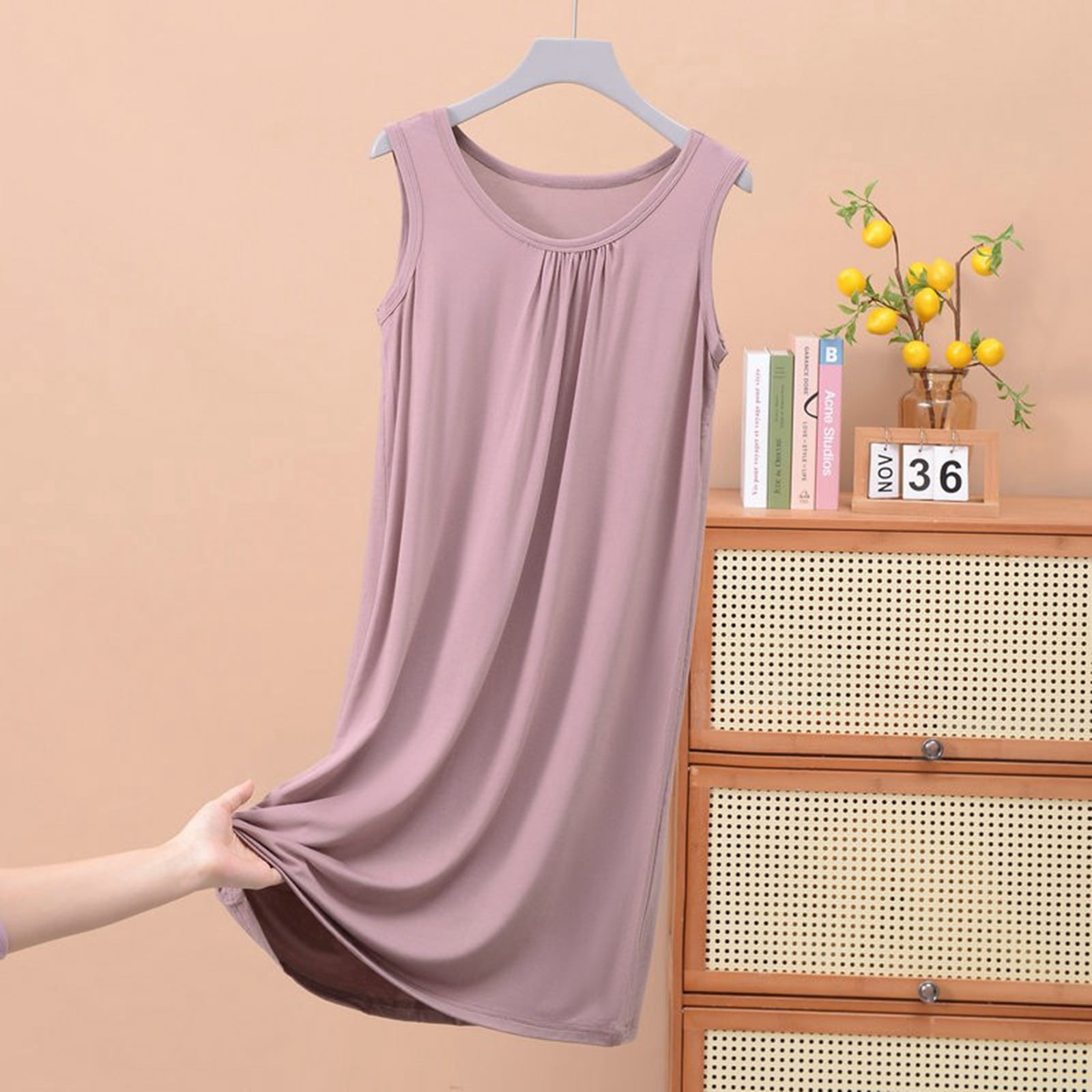 Huaizzzy Chemise de Nuit d'Été pour Femme Confortable à Col Rond Sans Manches Robe de Maison Tenue de Détente Décontractée Basique Vêtement de Nuit pour Femmes Grande Taille Chemise de Nuit Femme Dames Chemise à Manches Longues Manches Courtes