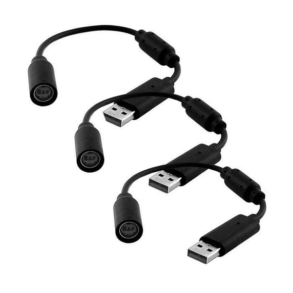 3-Pack Black ABS Xbox 360 Controller USB Conversion Cables (26cm) - Compatible with Guitar & Battery Controllers, PC-Driver Connectivity, Protective Design for Gaming System Accessories