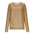 thumbnail image 4 of Haut à Paillettes de Célébration à Manches Longues et Col Rond pour – Chandail Décontracté Prêt pour Fête avec T-Shirts Scintillants pour Femmes Or TG, 4 of 5