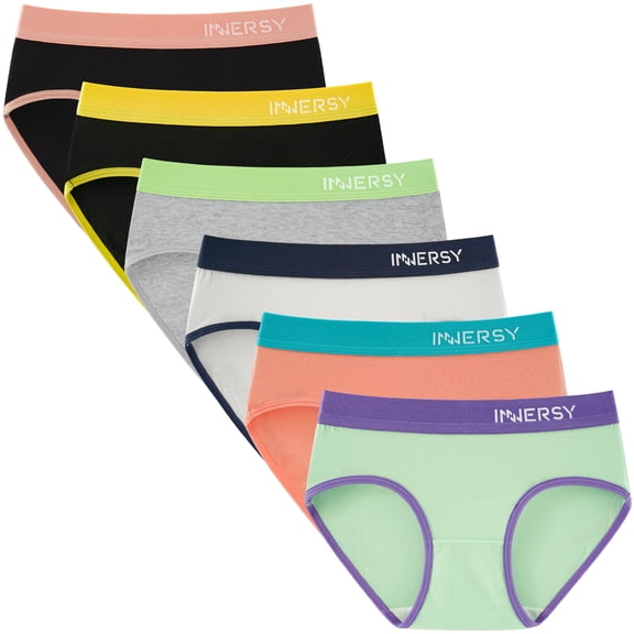 INNERSY Culottes pour Grandes Filles en Coton, Culottes Couvrantes, Culottes de Couleur Contrastante pour Ados, Lot de 6 (12-14 Ans, Basiques)