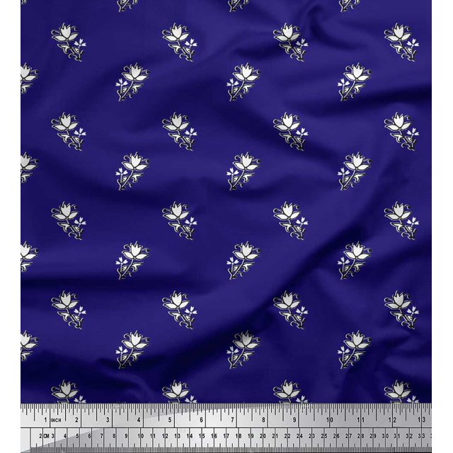 Soimoi Polyester Crepe Fabric Floral Block Print Fabric by The Yard 42 Inch Wide