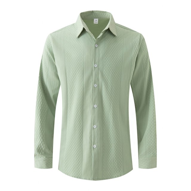 Besolor Mens Solid Color Knitted Shirts Lapel Long Sleeve Button down Tops Fall Plus Size Casual Work Office Blouse