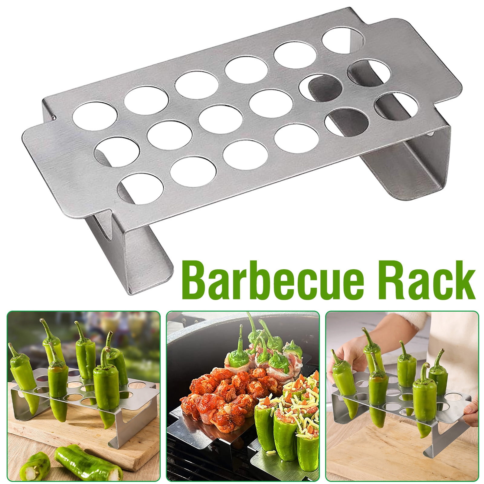 Dvkptbk BBQ Grill Multifunctional Grill Grill Chicken Leg Grill Stainless Steel Grill,Stainless Steel Pepper Barbecue Rack, 18 Hole Barbecue Tool Rack Home & Garden