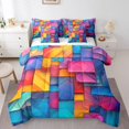 thumbnail image 1 of YST Cartoon Geometry Bedding Sets Colorful Irregular Pattern Quilt with Flat Fitted Sheet 7 Piece Twin Rainbow Geometric Stripes Bed In A Bag Modern Esthetics Art Comforter Set for Women Men, 1 of 5