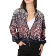 thumbnail image 1 of Womens Sequin Long Sleeve Front Zip Jacket with Ribbed Cuffs, 1 of 5