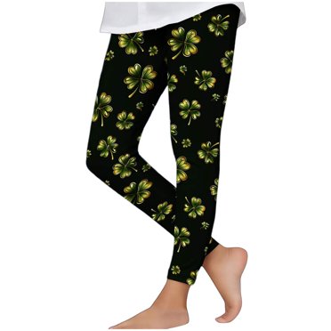 BLVB Girls St. Patrick's Day Shamrock Leggings Printed Green Clover Leaves Pants High Waist Stretchy Soft Tights for Spring Summer