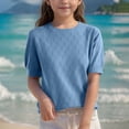 thumbnail image 2 of Posijego Chandails à Manches Courtes pour Filles pour Enfants, Col Rond, Tricot, Chandails à Enfiler, Chemises Décontractées Amples, 2 of 4
