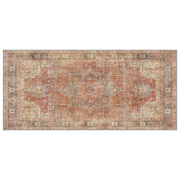 Mainstays Vintage Distressed Persian Area Rug, Rust Red, 2 ft x 4 ft, Machine Washable, for Bathroom, Bedroom, Hallway, Kitchen.