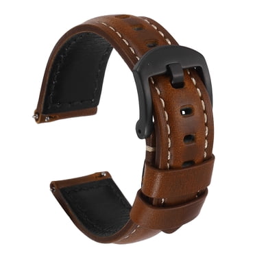 Uxcell Watch Band 20mm Width Vintage Oil Wax Leather Quick Release Watch Strap Wristband Replacement Bands with Buckle Pin for Men Women Gifts, Black-Brown