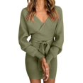 thumbnail image 1 of Robe Chandail à Manches Longues pour Femme à Col en V Dos Nu - Mini-Robe Moulante Portefeuille en Tricot - Tenue de Fête avec Ceinture - S-TTTG, 1 of 4