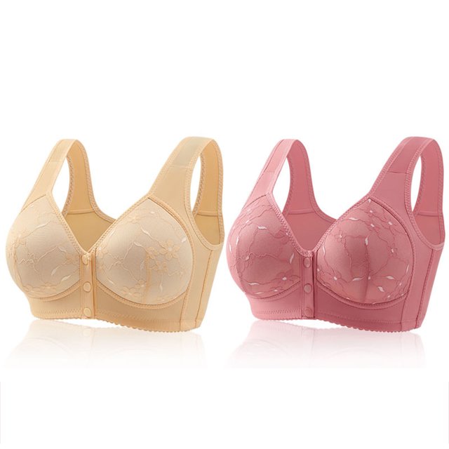Yuyuzo Front Closure Bras for Women Plus Size 2 Pack Full Support Wireless Comfortable Everyday Bra
