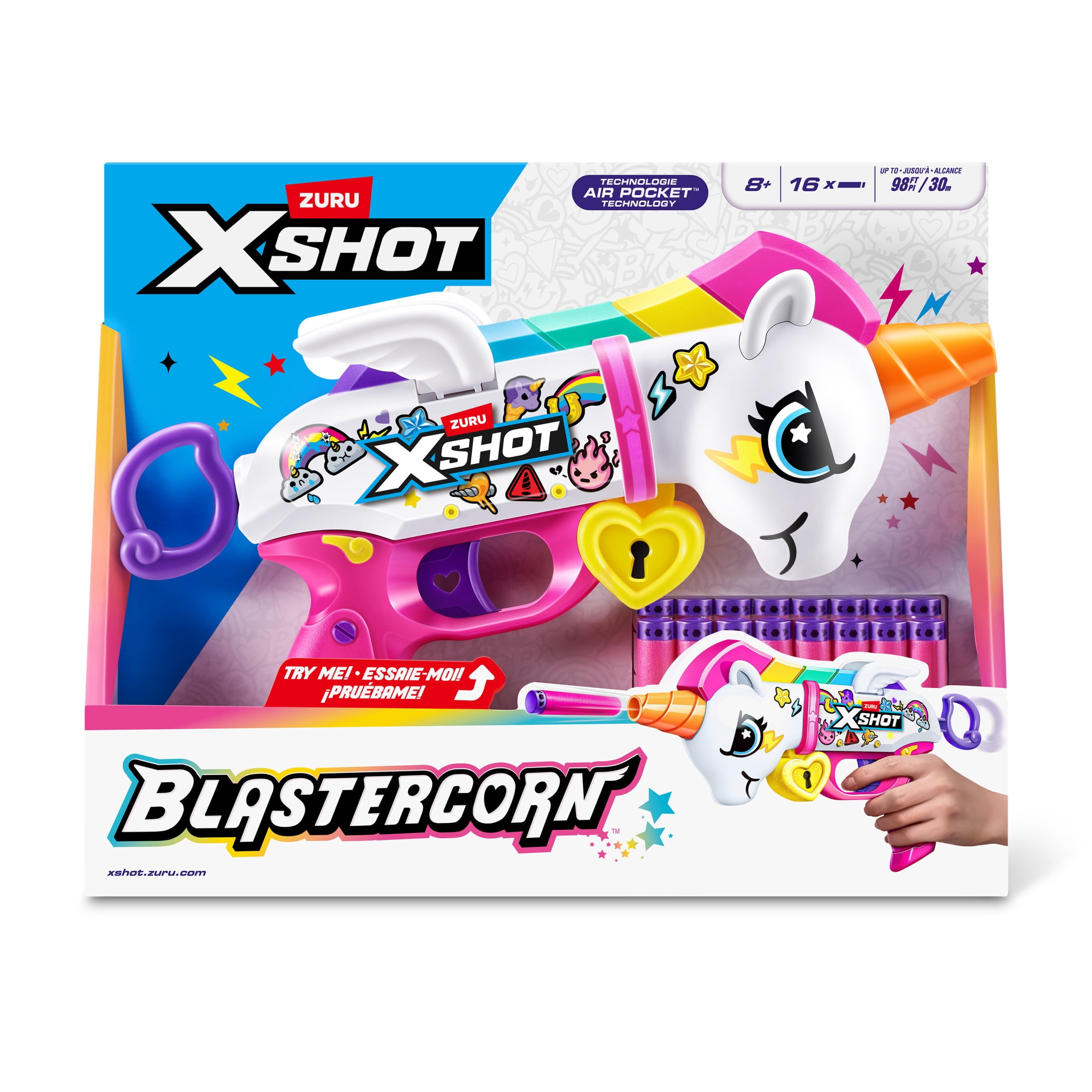 Pistolet à fléchettes XSHOT Blastercorn avec 16 Fléchettes à poche d'air, jouet d'extérieur de ZURU pour les enfants de 8 ans et plus