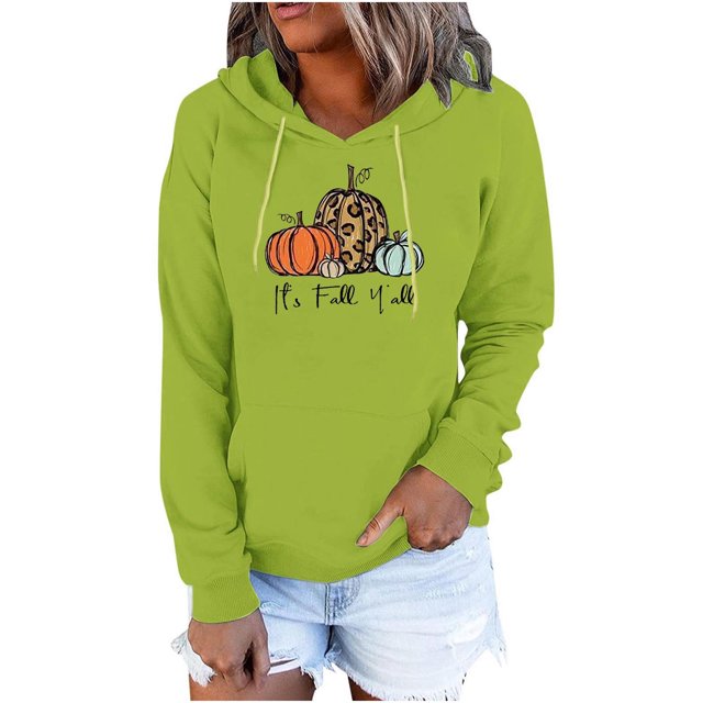 Penkiiy Chandails à Capuchon pour Femmes Mode Décontractée Blouse à Manches Imprimées Chandail à Capuche Vert Y2K Vêtements