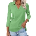 thumbnail image 1 of Vente Liquidation de Hauts pour Femmes! Polos à Manches 3/4 à Col en V pour Femmes, Hauts d'Été Décontractés, Col de Base, T-Shirts Mignons, 1 of 4