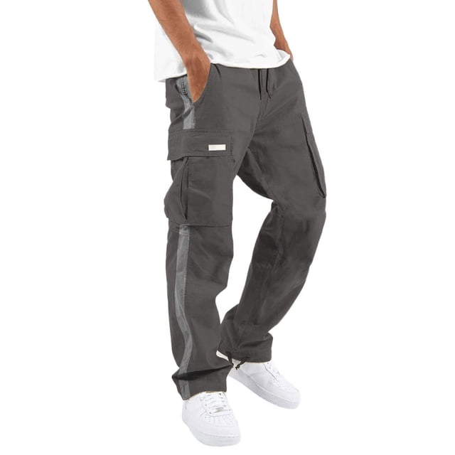 Kcodviy Pantalon Cargo Décontracté de Rue pour Hommes, Coupe Décontractée, Poches, Bouche de Pied, Capuchon, Pantalon Cargo, Taille à Cordon, Laçage, Petite Année, Patchwork, Ruban, Standard, Tissé, Simple, L, Pantalon Cargo