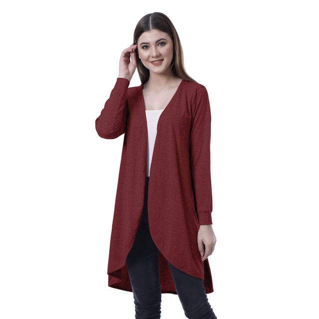 Moomaya Womens Full Sleeve Hi-Lo Shrug Rounded Hem Long Cotton Summer Cardigan