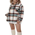 thumbnail image 4 of Women Long Sleeve Loose Spring Fall Shirts Coat Girl Plaid Wool Buttons With Pockets Jacket Dark Green L, 4 of 9