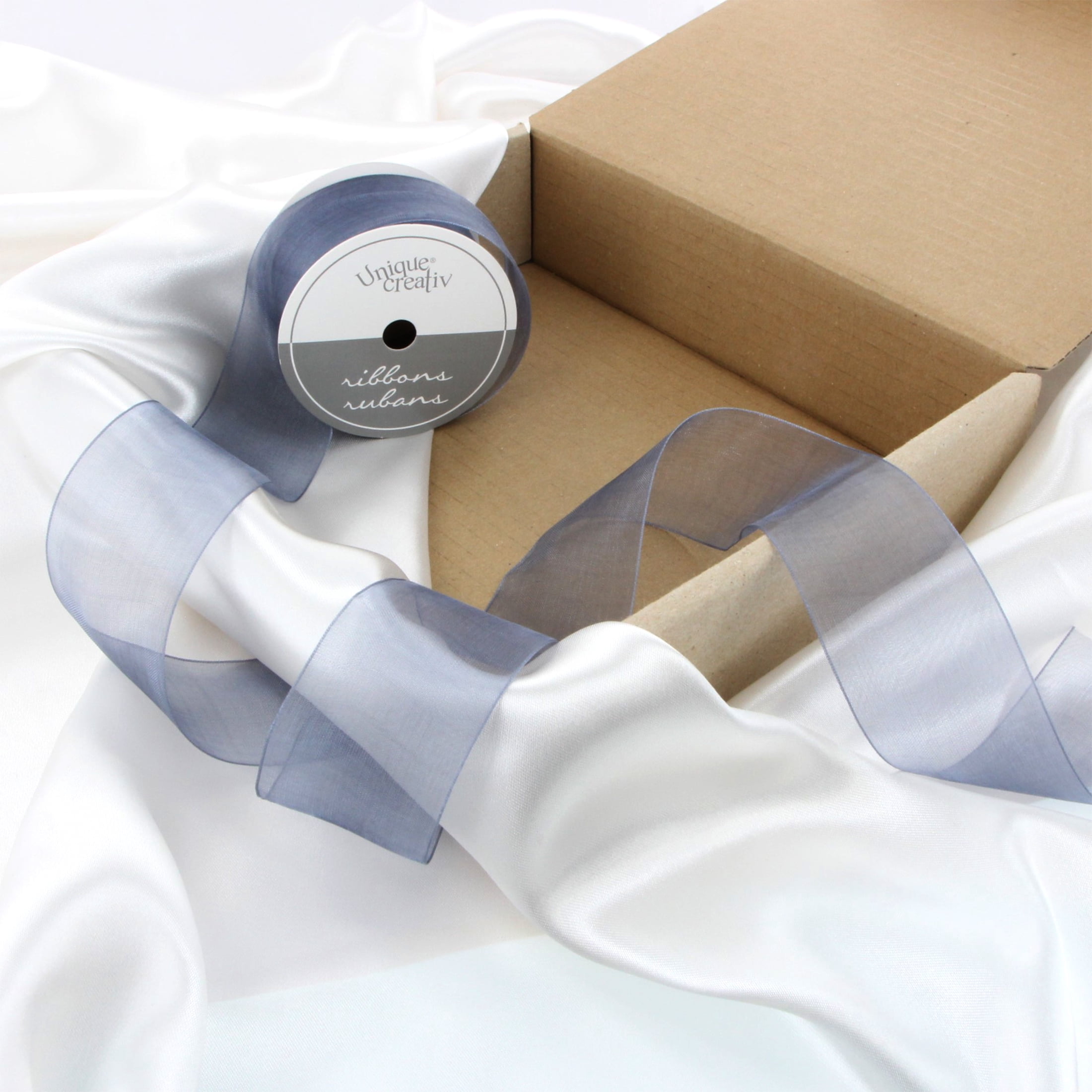 UNIQUE CREATIV, ruban, organza, gris, 38 mm × 2.7 m (1.5" × 9 pi)