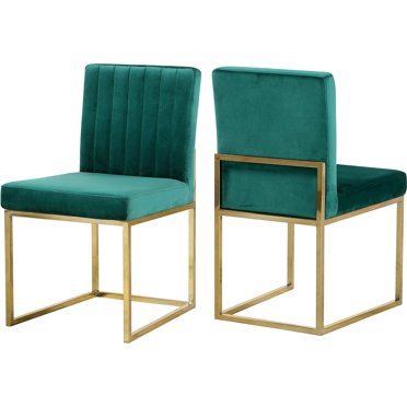 Meridian Furniture Collection Giselle Chaise de Salle à Manger Moderne Rembourrée en Velours, Vert (Ensemble de 2)