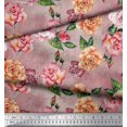 thumbnail image 3 of Soimoi Tissu en Velours Orange Imprimé Feuilles et Roses au Mètre 58 Pouces de Large, 3 of 3