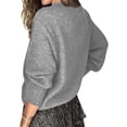 thumbnail image 4 of WUANDIXFA Ladies Pullover Sweaters Women Solid Color V Neck Lace Stitching Buttons Long Sleeves Sweater Grey,M, 4 of 5
