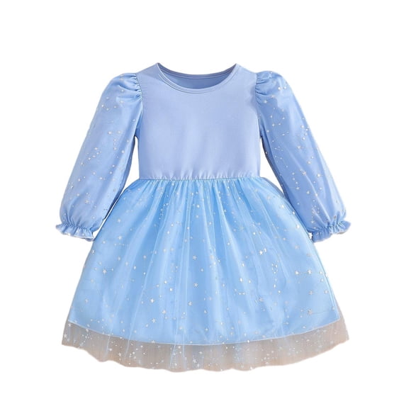 RXMEKW Long Sleeve Round Neck Mesh Dress for Girls Princess Party Dress for Toddlers Soft Cotton