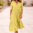 thumbnail image 1 of Robes Grande Taille Mode Femmes Automne Uni Décontracté Col Rabattu Manches Longues Vacances Robe à Boutons Manches Longues Robe d'Été pour Femmes en Liquidation, 1 of 9