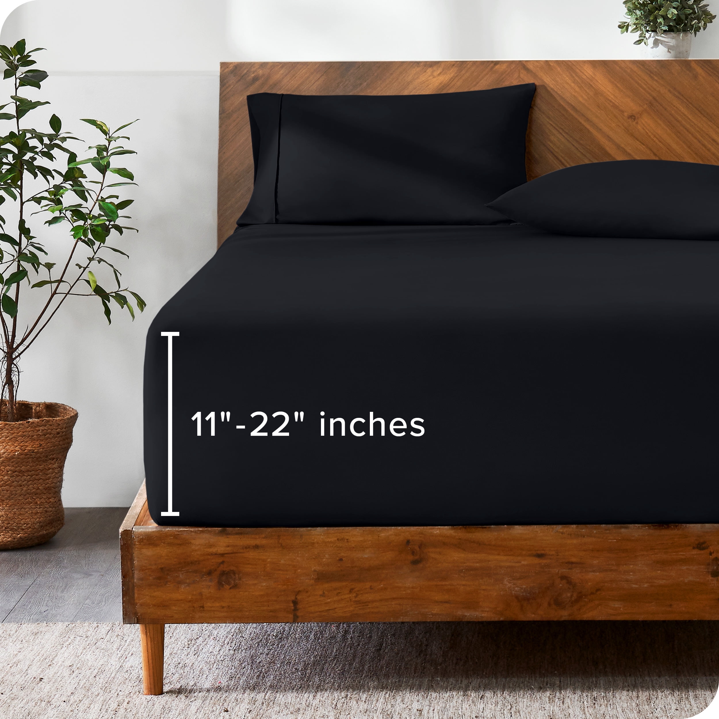 Bare Home Fitted Sheet - 22" Extra Deep Pocket - Premium 1800 Collection - Twin XL, Black