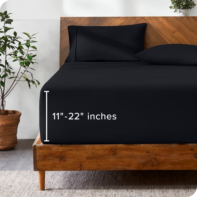 Bare Home Drap-Housse - Poche Extra Profonde de 22 Pouces - Premium 1800 Collection - Très Grand Simple, Noir