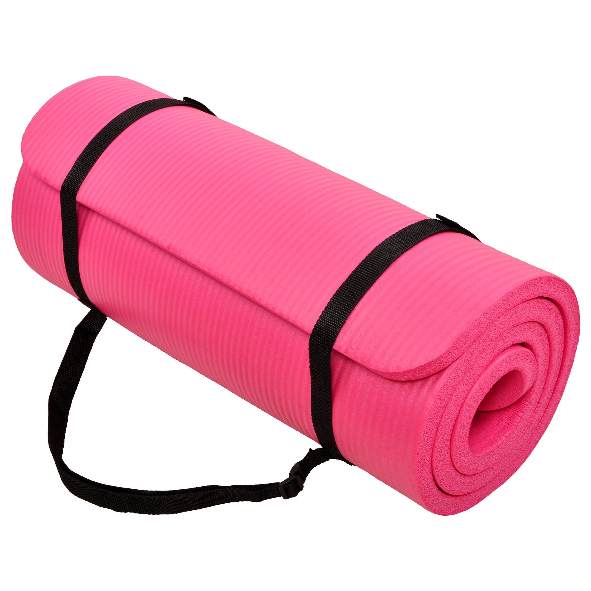 Signature Fitness 1" Extra Thick Exercise Yoga Mat with Carry Strap, Pink