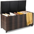 thumbnail image 1 of Gymax 2-in-1 PE Wicker Outdoor Storage Box Furniture Deck Box Garden Tools Mix Brown, 1 of 10