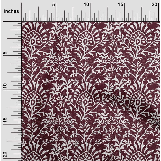 oneOone Cotton Poplin Maroon Fabric Leaves & Floral Block Craft Projects Fabric Prints By Yard 56 Inches Wide