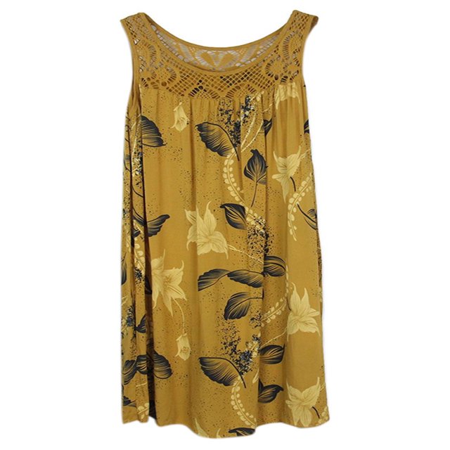 Robe Courte Mini de Fête Boho Ample Sans Manches à Fleurs pour Femmes Grande Taille
