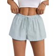 thumbnail image 2 of Women'S Striped Print Drawstring Elastic Waist Shorts Casual Wide Leg Low Rise Summer Boxer Shorts Green S, 2 of 7