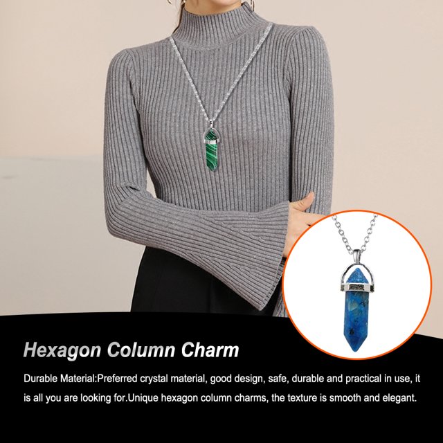 Becaristey Hexagon Column Charm Jewelry Anniversary Hanging Pendants Crystal for DIY Chain Earring Keychains Decorations Blue 1Set