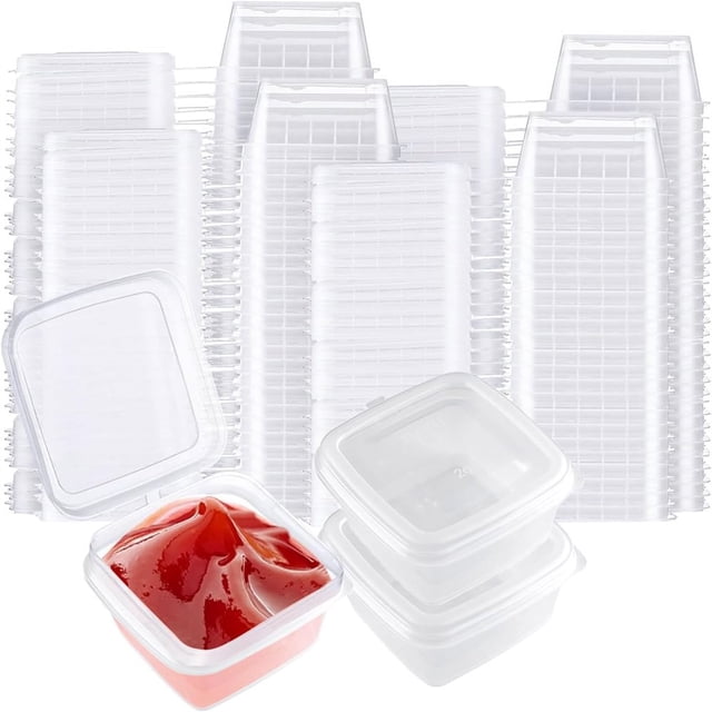 CUITING 50 Pcs Small Hinged Sauce Pots 1oz Small Plastic Pots with Lids 25ml Mini Takeaway Pots for Deli Portion Controll Sauce Cups Condiments Meal Prep