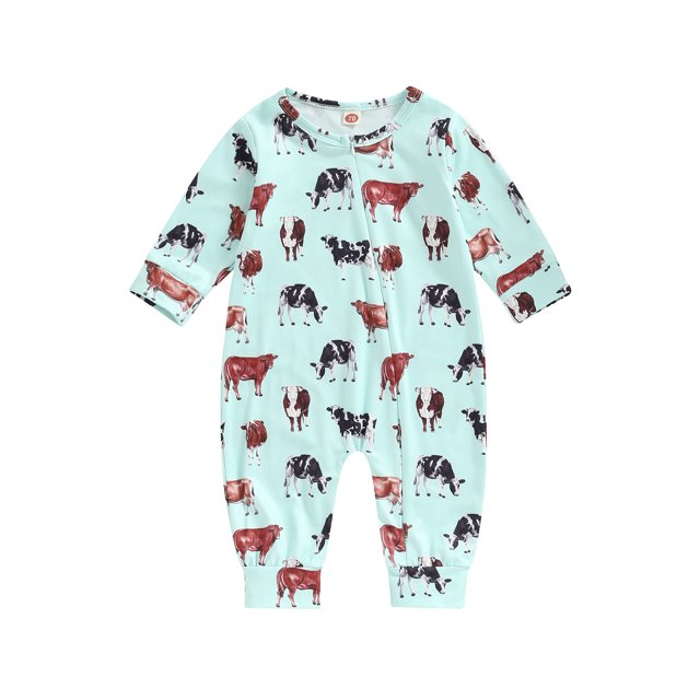 Faithtur Barboteuse pour Bébés Filles Garçons Imprimé Floral Cheval Manches Longues Col Rond Fermeture Éclair Oblique Combinaisons Automne Justaucorps Nouveau-Né