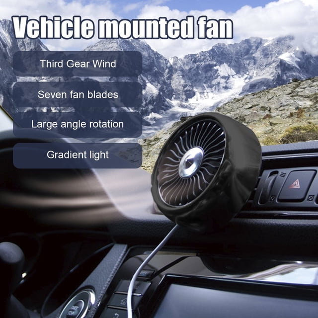 AMERTEER Ventilateur de Voiture USB DC 5V à Angles Multiples, Rotatif et Réglable, Ventilateur Électrique à 3 Vitesses, Ventilateur de Refroidissement pour Console Centrale de Voiture, Circulateur d'Air, Ventilateur Silencieux avec Lumière Changeante Colorée pour Voitures et Camions