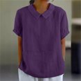 thumbnail image 2 of T-shirt Rétro pour Femme, Mode, Couleur Unie, Ample, Décontracté, Col Rabattu, Manches Courtes, Hauts, 2 of 5