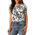 thumbnail image 1 of GRACE & GRANDEUR Blouse Florale Décontractée à Manches Courtes pour Femme, à Volants, Col Noué, m Blanc, 1 of 7