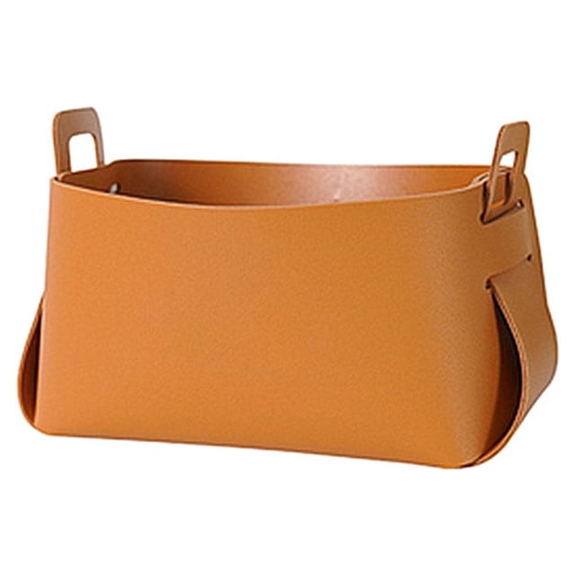 pitrice Storage Basket Leather Organizer Decorative Holder Box Stationery Brown Orange L
