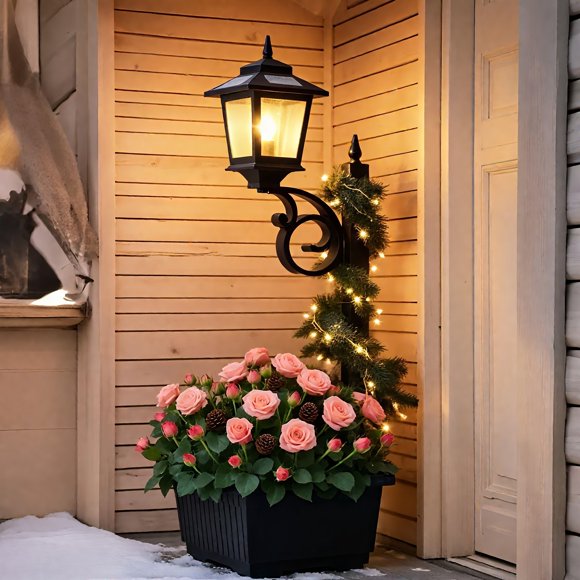 2-in-1 Outdoor Flower Planter Solar Post Light, Wall Mount & Freestanding Decor Lamp, Weather Resistant for Lawn, Patio, Front & Back Door