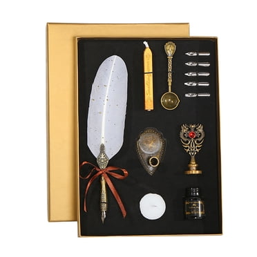 Vintage Feather Pen and Ink Set Glittering Quill Pen Fountain Pen Calligraphy Dip Pen Writing
