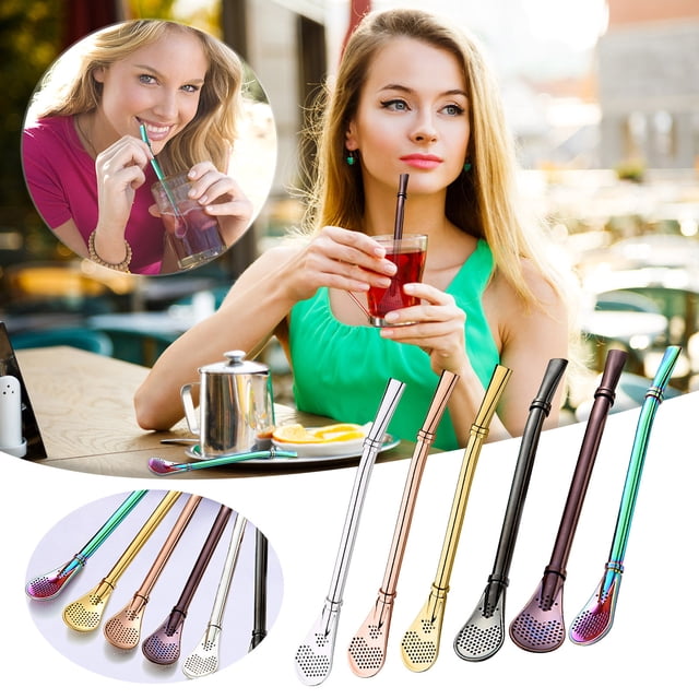 Vaidha Stainless Steel 304 Straw Colander Tea Leaking Spoon Milk Tea Coffee Stirring Spoon