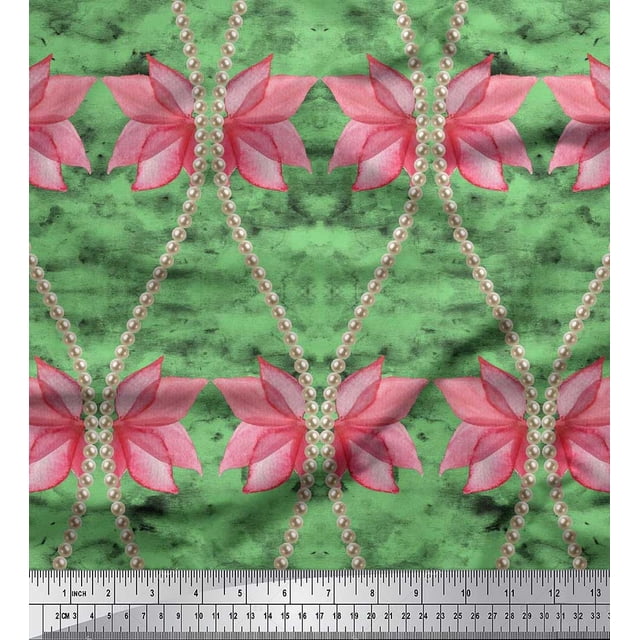 Soimoi Polyester Crepe Fabric Floral & Ogee Damask Print Sewing Fabric Yard 42 Inch Wide