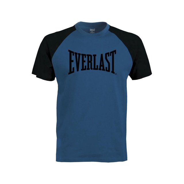 Everlast T-Shirt de Nuit et de Détente Bleu avec Manches raglan Noires, Fabriqué en Coton 100 % Doux et Respirant à Coupe Décontractée, avec le logo Noir Everlast sur la Poitrine, Convient pour Se Détendre, pour un Style Décontracté Ou pour des Activités Légères.
