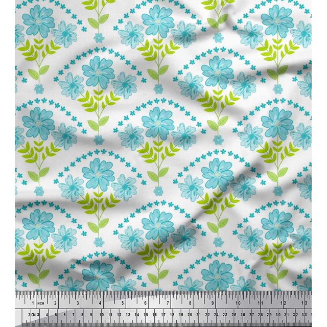Soimoi Poly Georgette Fabric Leaves,Floral & Scale Geometric Print Sewing Fabric Yard 42 Inch Wide