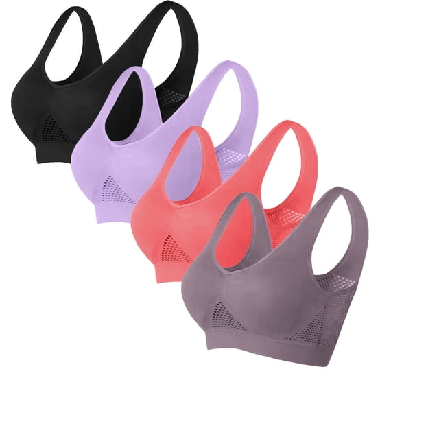 Yuyuzo 4pc Plus Size Sport Bras for Women Wireless Full Coverage High Impact Exercise Racerback Bras