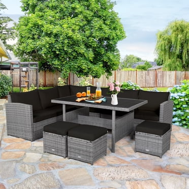 Patiojoy Ensemble de Mobilier de Patio en Osier 7 Pcs Ensemble de Canapé en Rotin d'Extérieur Ensemble de Causeuse de Conversation Noir